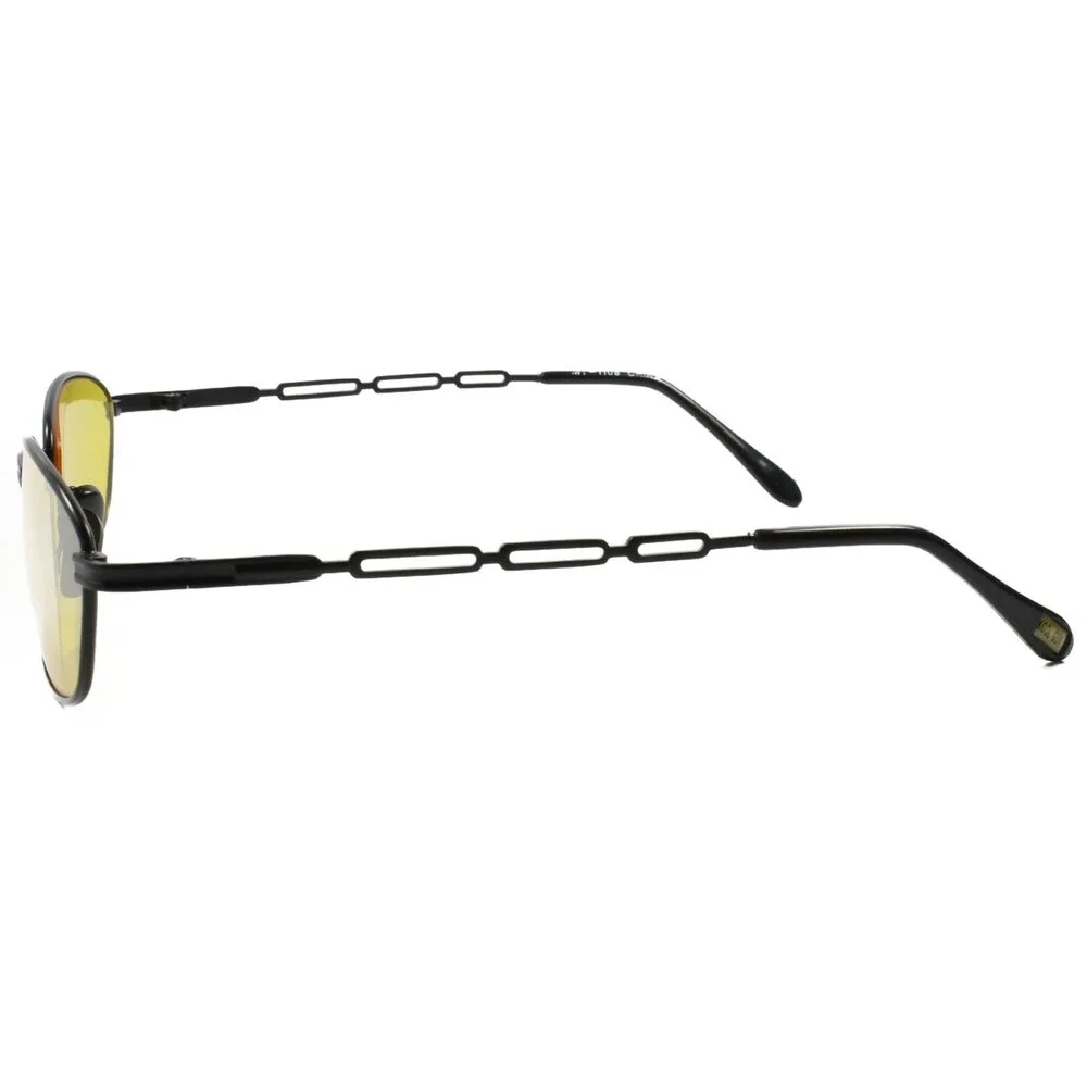 Old Classic Vintage 80s Fashion Rectangle Sunglasses Black Frame Yellow Lens